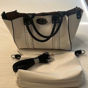 Off White Faux Leather Purse , Approx 13”X 9.5”